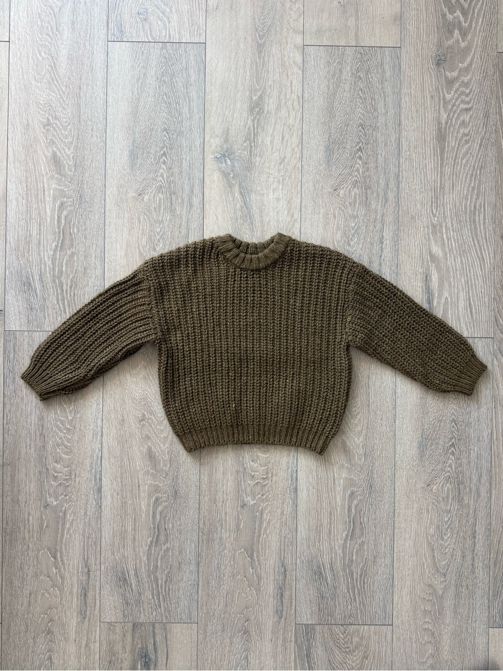 ZARA Kids - Olive Chunky Knit Crewneck Sweater